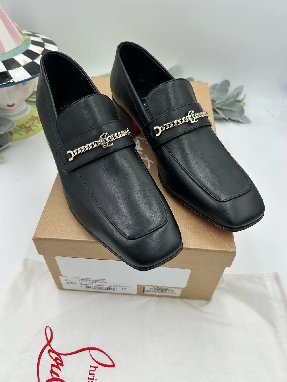 Men's Christian Louboutin, MJ, Moc loafers CL chain logo size 42
